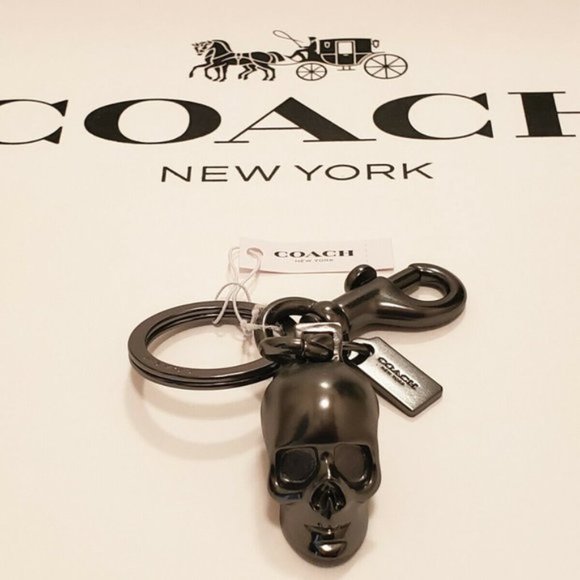 💀NWT💀 RARE UNICORN!! COACH GUNMETAL SKULL KEYCHAIN CHARM HANDBAG FOB Oilslick - Picture 11 of 14